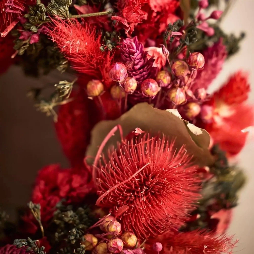 NEW Anthropologie Red Velvet Dried Wreath